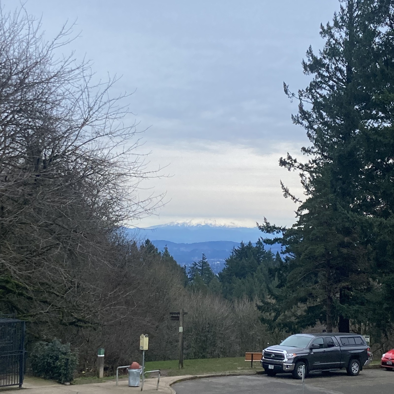 It’s difficult to believe but the base of Mt. Hood is visible under a heavy layer of stratus clouds