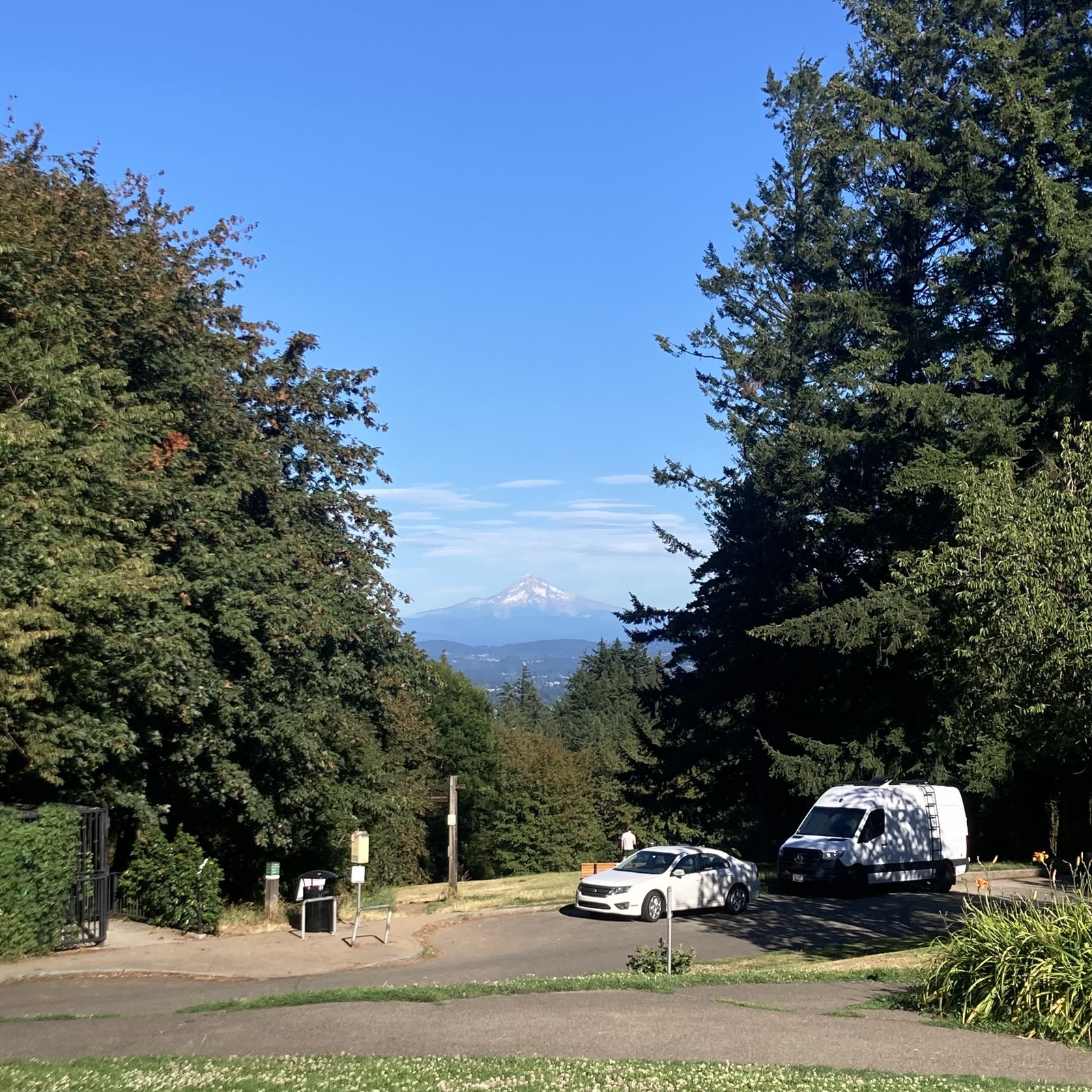 Mt. Hood, almost devoid of snow, on a clear and warm late summer afternoon