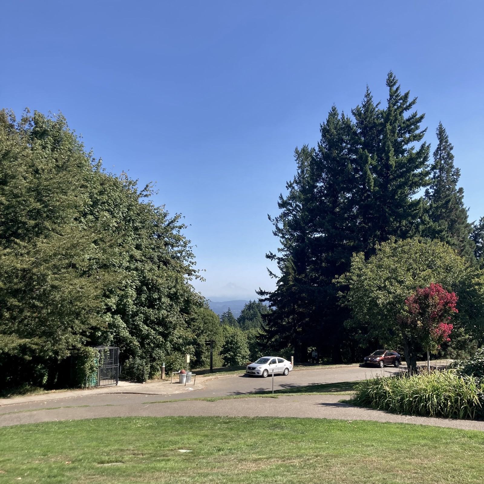 Mt. Hood is only barely visible through a light haze, probably dust and pollution, on this otherwise very clear and hot afternoon