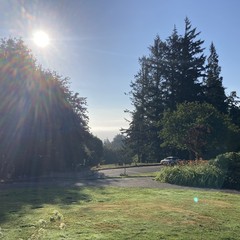 Looking east toward Mt Hood, which is (mostly) obscured by a “marine layer” of river-effect clouds retreating inland as the city warms. A proper 20th century late summer morning. Strictly speaking I could see the mountain with my human eyes, but neither camera (I brought 2) could make it out through the haze.