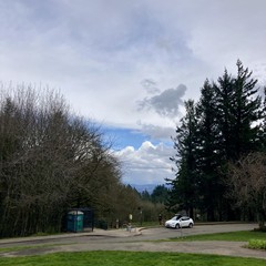 View from Council Crest Park toward Mt. Hood, which is not visible behind many layers of cold, wet, April rainclouds