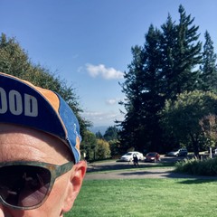 Selfie taken toward mt hood, which is not visible. Only a corner of my face is visible. I’m wearing sunglasses bc it is so sunny!